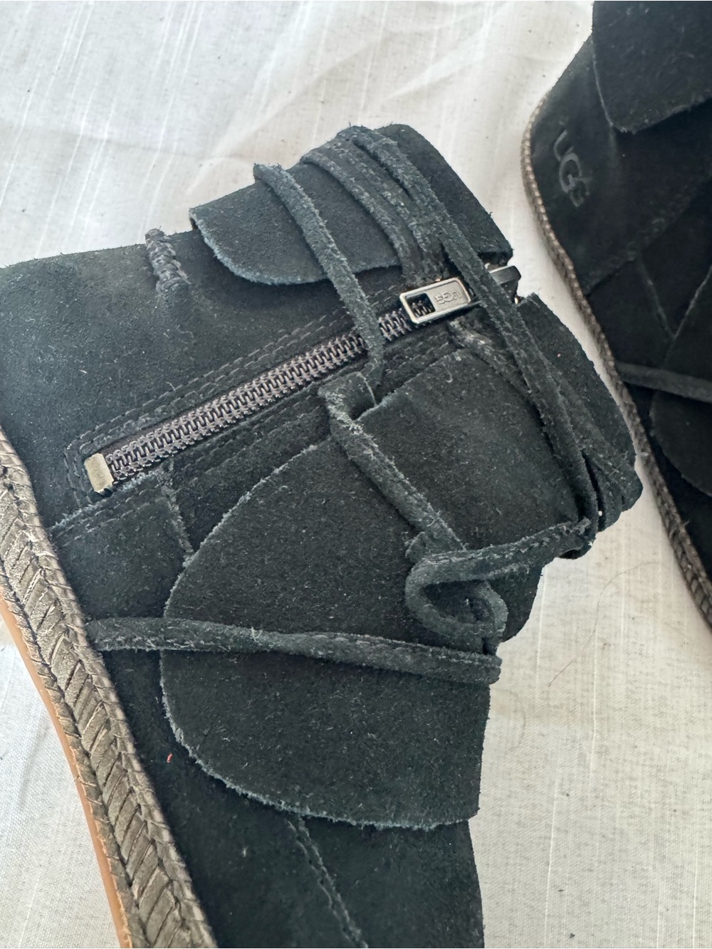UGG Reid Moc Black Suede Zip Ankle Boots Women's Size 8 - Picture 9 of 10